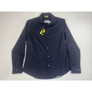 Murano Performance Men's Blue Geometric Button Down Shirt Size Medium Slim Fit